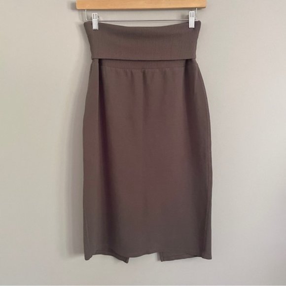 James Perse Brown Cotton Stretch Knit Fold Waistband Pull-on Midi Skirt  - 2/M - Picture 8 of 10